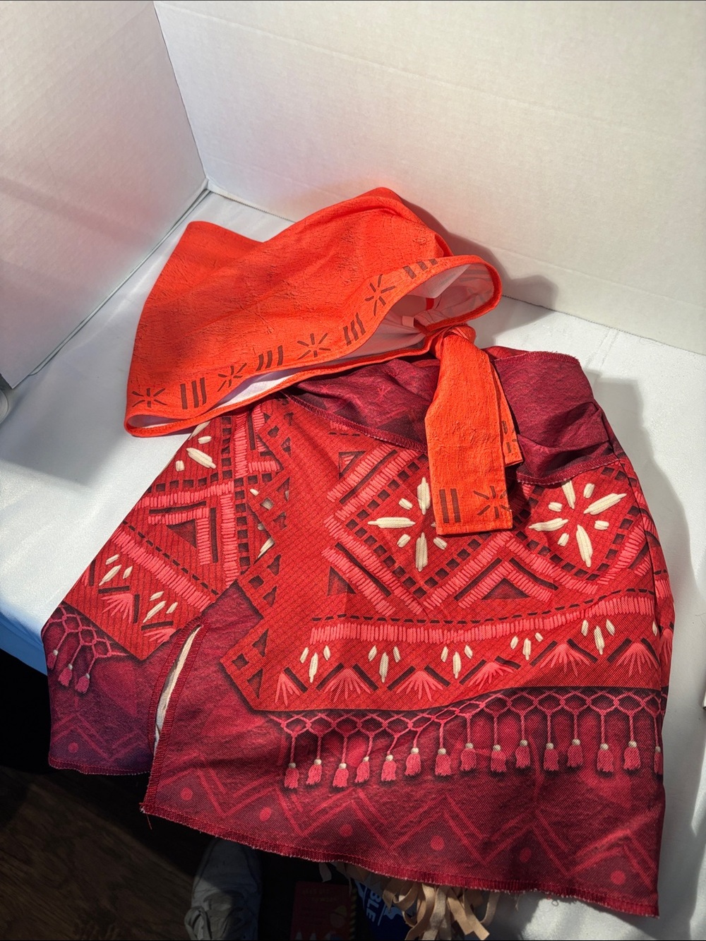 Disney Moana Red and Orange Tribal Print Kids Costume Skirt with Sash